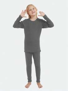 HOPLYNN 女童保暖压缩内衣套装，天鹅绒上衣+裤子，天鹅绒内衬打底裤