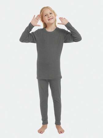 HOPLYNN Conjunto de ropa interior térmica de compresión para niñas, parte superior de terciopelo + pantalones, leggings forrados de terciopelo