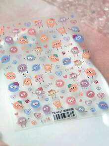 Beautizon Nailartlab 1 件卡通 5D 彩色毛球指甲贴纸，可爱多巴胺表情设计贴纸，女孩指甲装饰贴花 - 彩色 - 查看 3