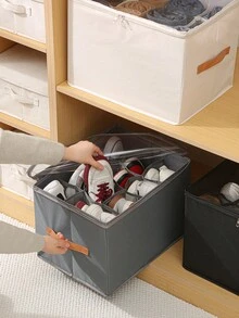 1pc/2pcs Foldable Fabric Storage Box With Lid, Dust-Proof Shoe Storage Container, Multi-Functional Compartment Organizer Box - Multicolor - View 6