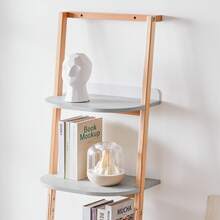 SoBuy 梯子擱架單元，5 層書架，多功能擱架單元，浴室擱架，壁架，灰色和自然色，寬 44 x 169 x 39 厘米，HSTR02-K-HG