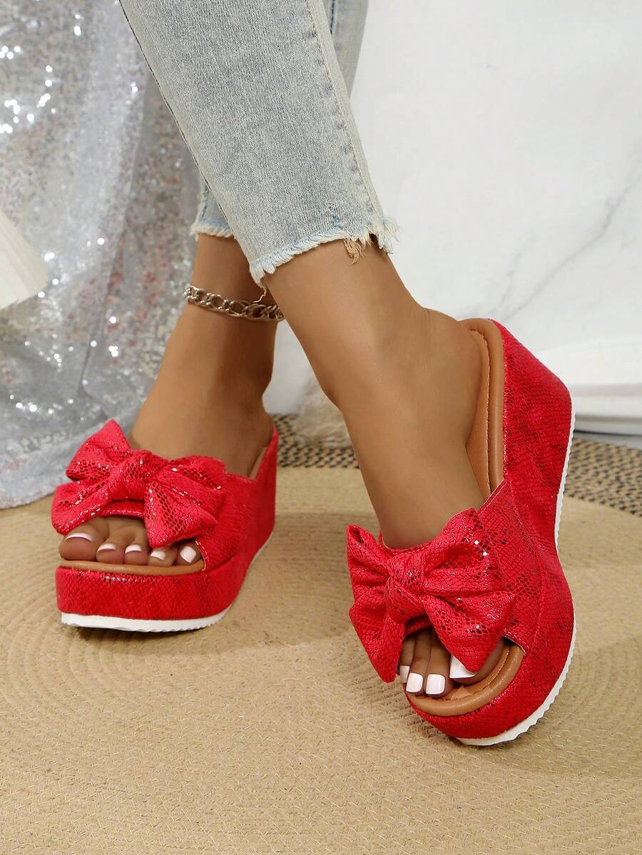 Sandalias de mujer 2025, sandalias con plataforma y cuña gruesa con lazo y estampado de leopardo sexy, sandalias elevadas cómodas de punta redonda y slip-on para mujer, esenciales casuales para primavera/verano, para usar con vestidos