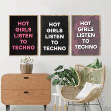 Set de 1 pieza/3 piezas Impresiones de arte de pared de lienzo con diseño de texto de moda moderno, "Chicas escuchando ", regalo único y original, muy adecuado para decoración de sala, baño, dormitorio, estudio, pasillo, oficina, apartamento, Sin marco/Enmarcado