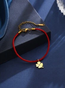 Minimalist Red String Titanium Steel Single Gold Bead Lucky Charm Bracelet