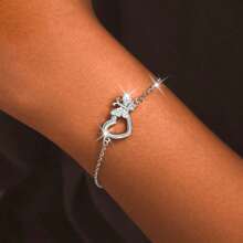 1 Stück elegantes Schmetterling-Herz 925 Silber Damen Armband mit Zirkonia Steinen, geeignet für Hochzeit, Feiertage, täglichen Gebrauch, Geschenke