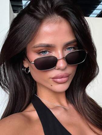 1 Stück kleine Rahmen polygonale asymmetrische retro personalisierte modische Brille und vielseitige Y2K geometrisches Muster Damenbrille, geeignet für Reisen, Urlaub, Strandaccessoires, Preppy Stil für Schulanfang in rechteckiger Form