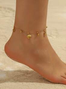 1 Fashionable And Versatile Daily Wear Gold-Plated Stainless Steel Chain, Scallop Turtle Dolphin Pendant, Foot Accessory, Ankle Chain