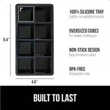 Slow Melting Large Silicone Ice Cube Tray For Freezer 2 Pack Easy To Push 8 Giant Square Cubes Use For Cocktails Iced Coffee Water Bottle Frozen Puree Kitchen Bar Essentials Black - 黑色 - 查看 2