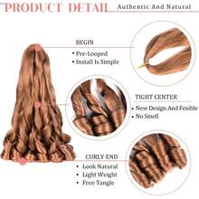 8 Packs French Curly Braiding Hair For Box Braids 24Inch Pre Stretched Loose Wavy  Bouncy Braiding Hair Extensions 75g/Pack Synthetic French Curl Crochet Hair Braids Extensions For Women Daily Holidays Party And Cosplay Braided Hair - 棕-30# - 查看 3