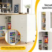 Flieks 360° Swivelling Bar Table On Castors, Breakfast Bar With 3 Drawers And Snack Rack, Multifunctional Storage, Innovative Kitchen Islands, Suitable For Dining Room, 138-209x39x106cm - White - View 9