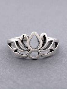 Anillo de dedo del pie o anillo midi de flor de loto de color plata | Anillo de dedo del pie ajustable para mujer | Para usar solo o en pareja en ocasiones diarias y casuales, regalo de cumpleaños de joyería