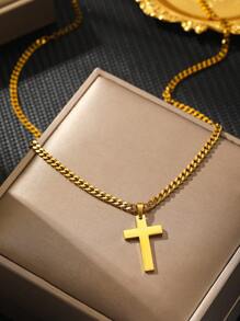 1pc Stainless Steel Men's Gift Cross Pendant Necklace With Matte Chain, Suitable For Daily Wear, Jewelry Gift