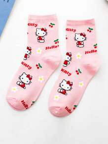 Sanrio 2 Pairs Sanrio Cartoon Socks Women Cute Socks, Comfortable, Breathable, Personalized Creative Anime, Mid Calf, Y2k, Machine Washable, For Couple, Men, Women