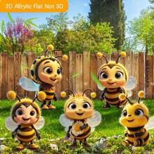 2D, 5 Stück süße Bienen Freunde Acryl Gartendekoration, Outdoor Dekorationen für Gärten, Rasenflächen, Topfpflanzen, Höfe und mehr, perfektes Geschenk, 2D flach