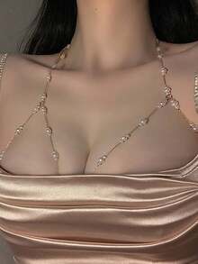 1件装女士性感珍珠胸链，身体链项链，全身锁骨链，性感链带露背饰品 - 彩色 - 查看 1