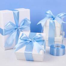 New 1-1/2 Inch Wide Sky Blue Satin Ribbon, 50 Yards Solid Polyter Fabric Ribbon For Ros Making, Gift Wring, Wedding Drations, Crafts, Bows - Sky Blue - 查看 4