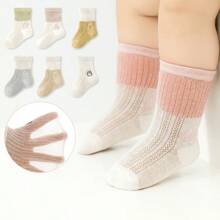 5 Pairs Assorted Newborn Baby Socks, Summer Thin Mesh Mid-Calf Breathable Socks For Infants Under 1 Year Old, Pure Cotton