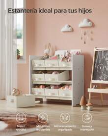 SONGMICS UGKR033W10 - Organizador de Juguetes para niños con 9 Cajas de Tela no Tejida, para habitación de niños y Sala de Juegos, Espacioso, 11.6 x 24.6 x 23.6 Pulgadas, Blanco Nube - Blanco - Ver 7