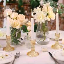 Set de 4/6 piezas de Elegantes Portavelas de Vidrio - Diseño de cristal transparente, adecuado para velas cilíndricas y cónicas, ideal para decoración del hogar, sala de estar, bodas y ocasiones especiales, arreglo romántico de velas