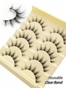 Rikuaild 5 Pairs Doll-Like Natural False Eyelashes - Transparent Stem Cartoon Eyelashes, Fairy Tale Design Perfect For Cosplay, Reusable - 貓精靈假睫毛 - 查看 3
