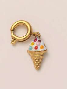 1pc Stainless Steel Cute Cartoon Cherry Cake Ice Cream Strawberry Cake Clover Pendant, Suitable For DIY Creative Necklaces, Bracelets, Earrings, Bag Chains, Keychains, Plated With 18K Gold, Waterproof And Sweat Proof, Suitable For Daily Use, Is A Creative Pendant For Wives, Mothers And Girlfriends - Multicolor - View 7