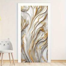 1 pièce/2 pièces Autocollant mural et de porte en PVC autoadhésif, imperméable et anti-salissure. Motif géométrique moderne 3D abstrait de couleur violette avec fini doré. Convient pour les murs intérieurs et extérieurs, les portes de placard. Disponible en plusieurs tailles.