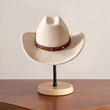 Cowgirl Hats For Women Men Retro Felt Fedora Hat Wide Brim Jazz Hat With Tie-Up Belt - Màu be - Xem 1