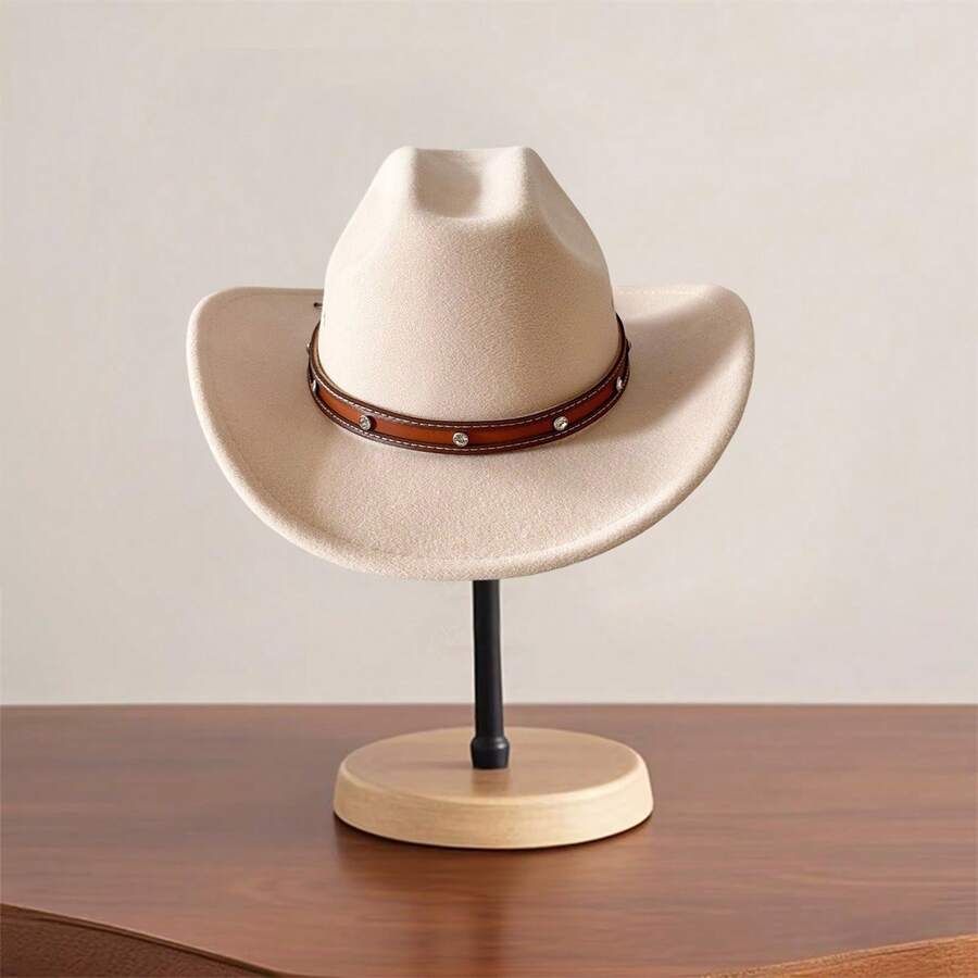 Cowgirl Hats For Women Men Retro Felt Fedora Hat Wide Brim Jazz Hat With Tie-Up Belt - Màu be - Xem 1