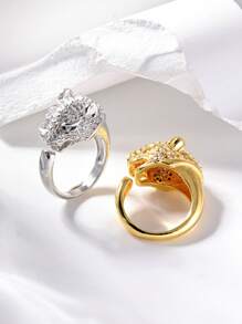 1Pc European And American Leopard Head Unique Design Open End Ring,Zirconia Decoration Cuff Accessory,Suitable For Both Men And Women,Suitable For Daily,Party,Valentine's Day Gift,Birthday Gift.