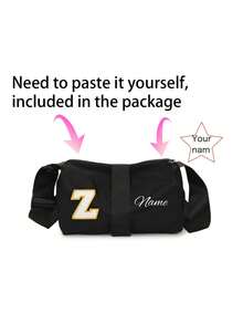 Customized Shoulder Messenger Bag With Personalized Name Or Holiday Information. Customize Your Own Bag. Solid Color Zipper Closure Fashionable And Simple Harajuku Style Boston Shoulder Messenger Bag, Niche Design Adjustable Shoulder Strap - Black - View 5