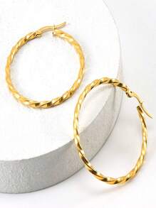 Fashionable Stainless Steel Textured Hoop Earrings For Women For Daily Decoration