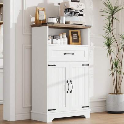 Farmhouse Bathroom Cabinet, Freestanding Storage Cabinet With Ample Storage Doors And Drawer For Bathroom, Kitchen, Laundry, Living Room, Bedroom