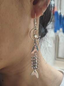 Retro Gothic Punk Style Star, Moon & Fishbone Y2K Design Earrings For Women