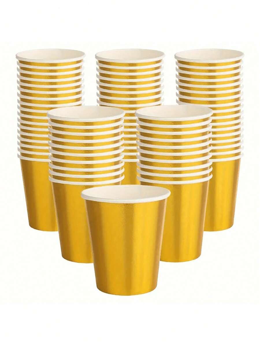 10/20/50个一次性金色纸杯，适合优雅的节日。金色金属杯适用于咖啡、牛奶、果汁、热茶，婚礼、家庭聚会、生日、挂架、揭秘派对、圣诞节、万圣节、复活节 - 土豪金 - 查看 1