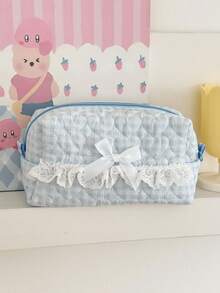 1 件粉色和蓝色条纹/熊/花朵/蝴蝶结甜心蕾丝绗缝化妆收纳包高颜值甜美清新 Ins 风格学生女生手提包旅行收纳包洗漱包大容量学生通用笔袋可存放化妆品、护肤品、笔、手机、零钱、钥匙、珠宝等生日礼物、返校礼物、周年纪念礼物度假旅行必需品暑假学校用品包女士旅行包化妆包 - 彩色 - 查看 15