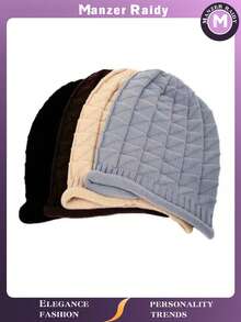 1 件冬季女士弹力针织帽带罗纹边缘休闲时尚头带护耳帽绒帽柔软舒适秋冬防风保暖 - 1pcs - 查看 2