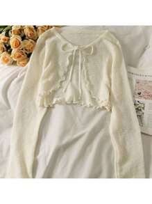 1pc Summer Women Sunscreen Cardigan Ruffle Design Sunscreen Clothing Slim Korean Style Long Sleeve Short Coat
