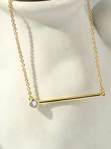 Charm-In Collar de cadena para mujer, estilo europeo y americano, con zirconia cúbica incrustada en forma rectangular, minimalista, accesorios de uso diario de moda, regalo del Día de San Valentín