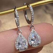 1 Pair S925 Sterling Silver Luxurious Water Drop Design Earrings, Inlaid Sparkling Zirconia, Elegant & Graceful Women's Earrings For Daily Wear, Quality Jewelry Gift For Loved Ones
