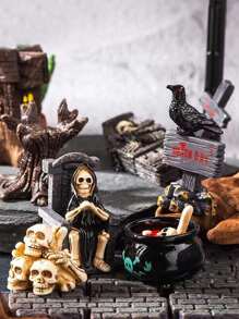 6pcs-Halloween Miniature Statues Resin Ghost Tombstone Skull Scene Decorations Halloween Garden Accessories Mini Halloween Decorations Outdoor Home Village Crafts Decorations Front Yard Patio Lawn Garden Party And Halloween