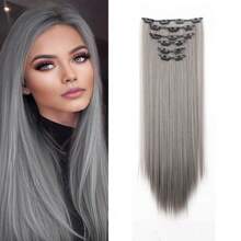 The 24-Inch 16-Clip Hair Extension Long Straight Hair Synthetic Wig Is Versatile For Daily Use