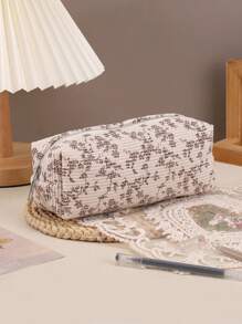 1pc Floral Pencil Case, Vintage Floral Large-Capacity Zippered Pencil Case Is Portable Cosmetic Bag, School Supplies Kawaii Stationery Desktop Storage Bag,Creative Gift For Thanksgiving, Christmas, Birthday Halloween Decoration Back To School,Pencil Pouch,School Bag
