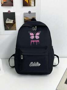 定制健身背包，可印上个性化姓名或节日祝福。开学季新品，休闲百搭的可爱蝴蝶印花，男女皆宜。尼龙拉链材质，适合大学生、高中生、初中生和小学生。您可以定制自己的姓名、字母、幸运数字等。送给朋友、女儿的生日礼物、纪念包、圣诞礼物、新年礼物等。 - 粉蝴蝶文本2 - 查看 13