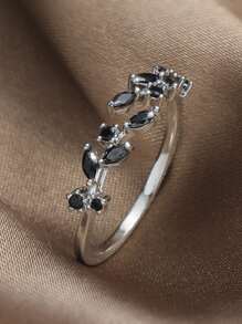 1pc Women's Adjustable White Cubic Zirconia & Black Stone Ring, Mother's/Valentine's/Wedding Gift