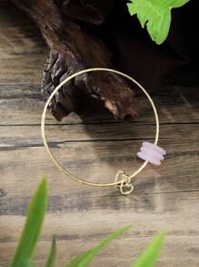 Pendentif en forme de cœur martelé avec placage cuivre bohème et imitation de quartz rose pour bracelet de femme
