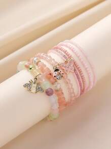 Conjunto de 7 pulseiras com pingentes de borboleta, abelha e joaninha, estilo boêmio, adequadas para mulheres, uso casual, praia e férias
