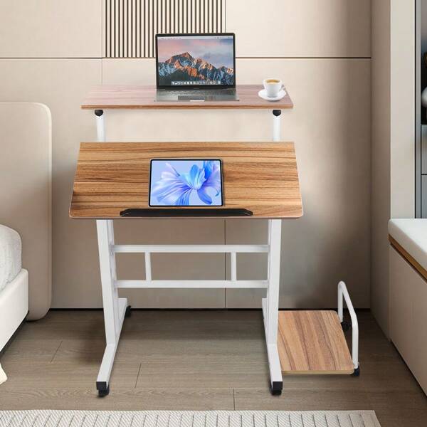 Bureau D'ordinateur Réglable en Hauteur, Plateau D'accueil pour Ordinateur, Table de Bureau À Domicile pour Salon, Chambre, 80*60*67-117cm