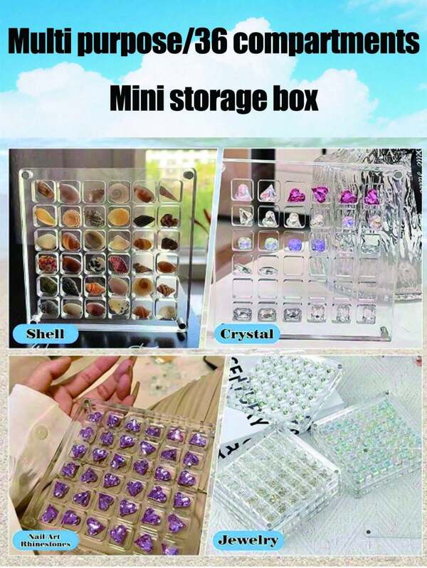 1pc 36/33/17 Grids Acrylic Square Transparent Seashell Storage Box, Beach Stones Specimen Display, Mini Jewelry Box, Handmade Gift, Decorative Desktop Organizer Box, DIY Storage Box, Holiday Gift For Women Storage Organizer Travel Essentials Back To School Dormitory Storage