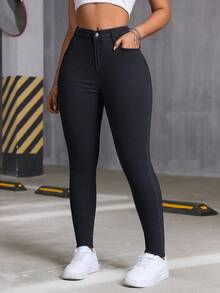 Blugi din denim spălat, slim fit, elastici, pentru femei, versatili pentru toate anotimpurile, stil elegant la modă, potriviți pentru ținute casual de zi cu zi, vacanță și Y2K - Negru - 1 - Vizualizare 4