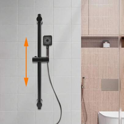 YUNRUX 360° Duschstangenhalter, einstellbarer Handbrausehalter, in der Höhe verstellbare Duschstange für Handbrausen, schwarze Badezimmer Dekoration